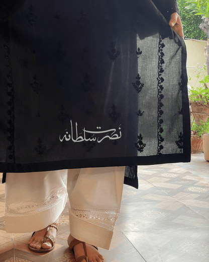 Classic Black Hand Embroidered Mirror Work Kurta