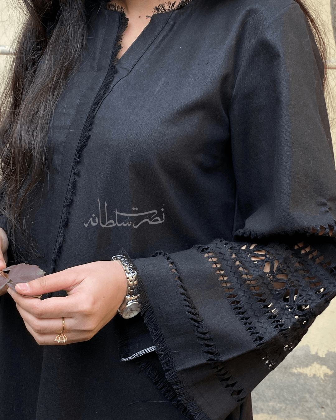 Classic Black Handcrafted Tarkashi Work - Irish Khaddar - Pret