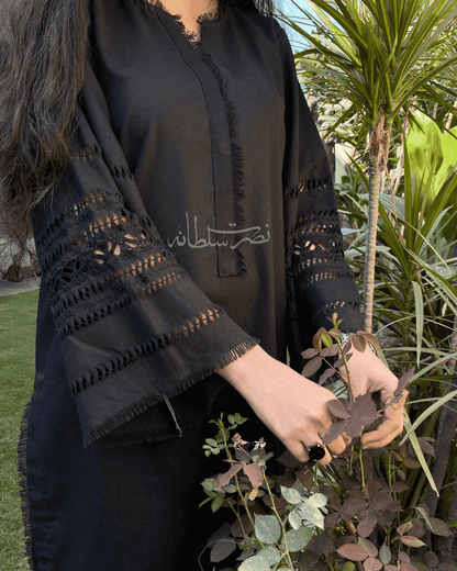 Classic Black Handcrafted Tarkashi Work - Irish Khaddar - Pret