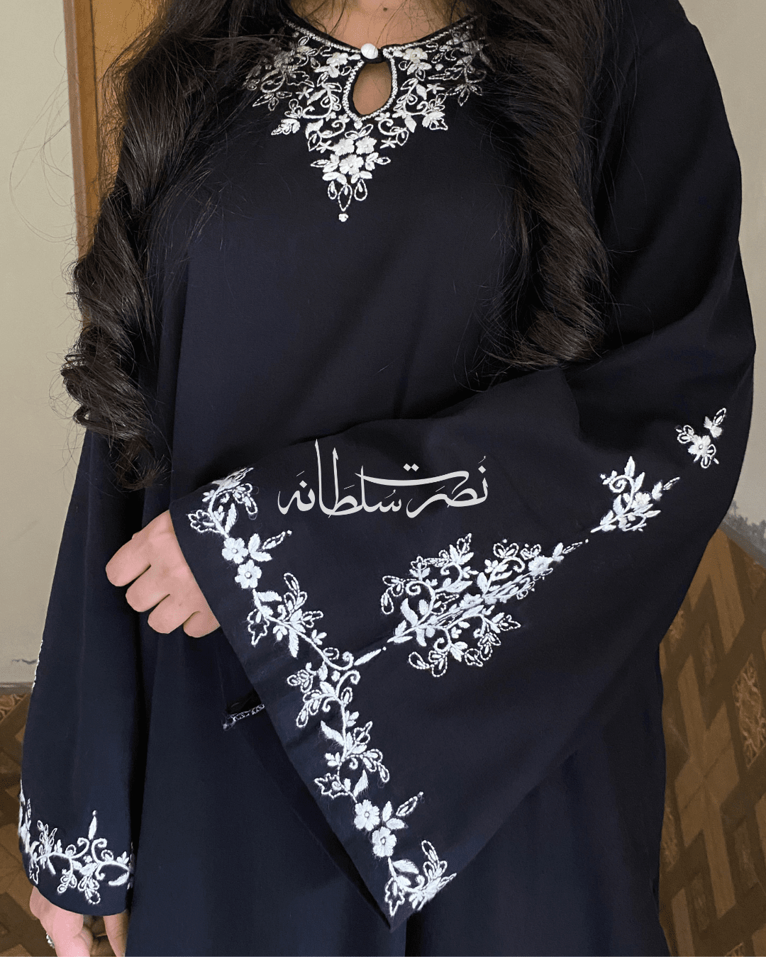 Classical Black and White Hand Embroidered Marina Shirt - Pret