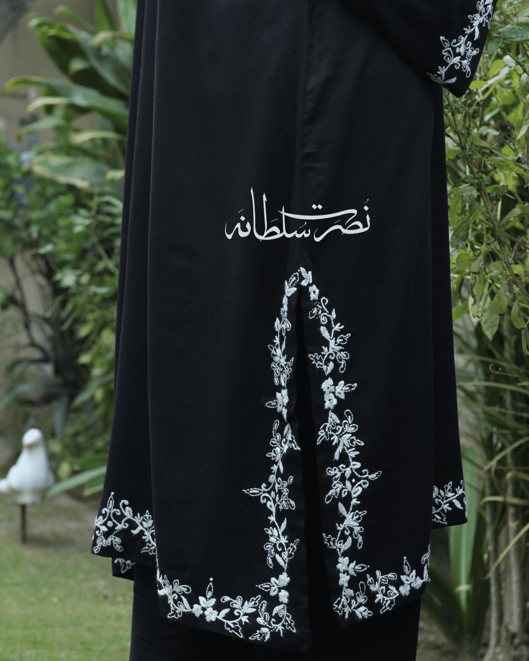 Classical Black and White Hand Embroidered Marina Shirt - Pret