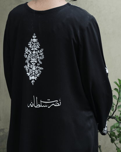 Classical Black and White Hand Embroidered Marina Shirt - Pret