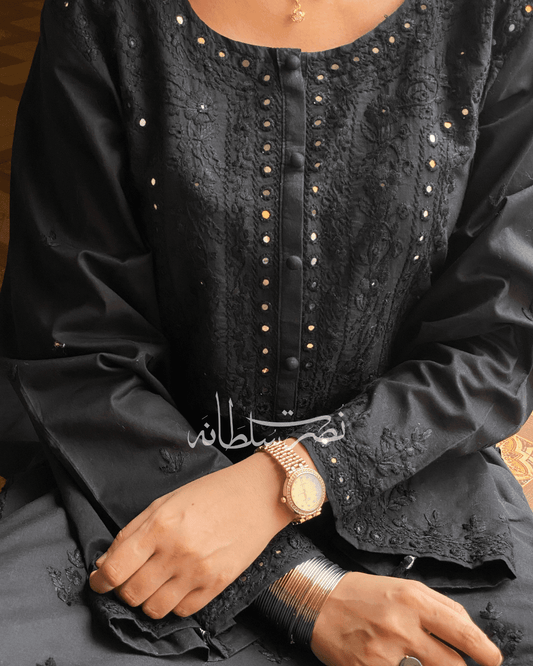 Classic Black Hand Embroidered Mirror Work Kurta