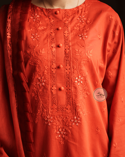 Handcrafted Tarkashi, Tukri & Mirror Work Shirt - Rust Orange Shade - Pret