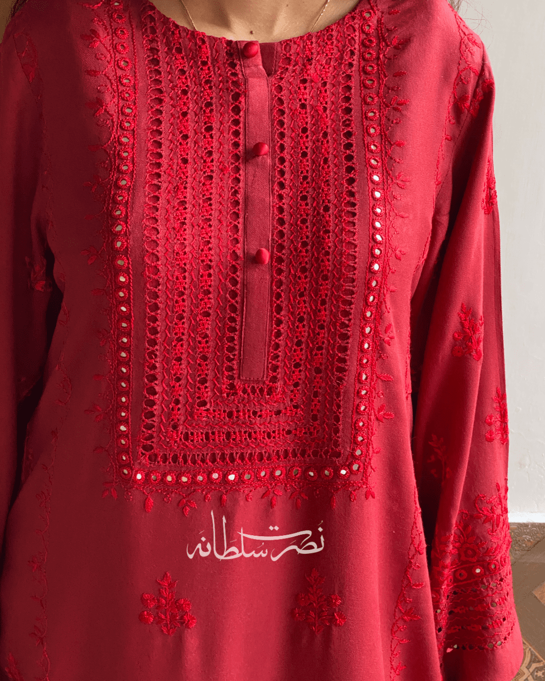 Wine Red - Hand-Embroidered, Tarkashi and Mirror Work Kurta