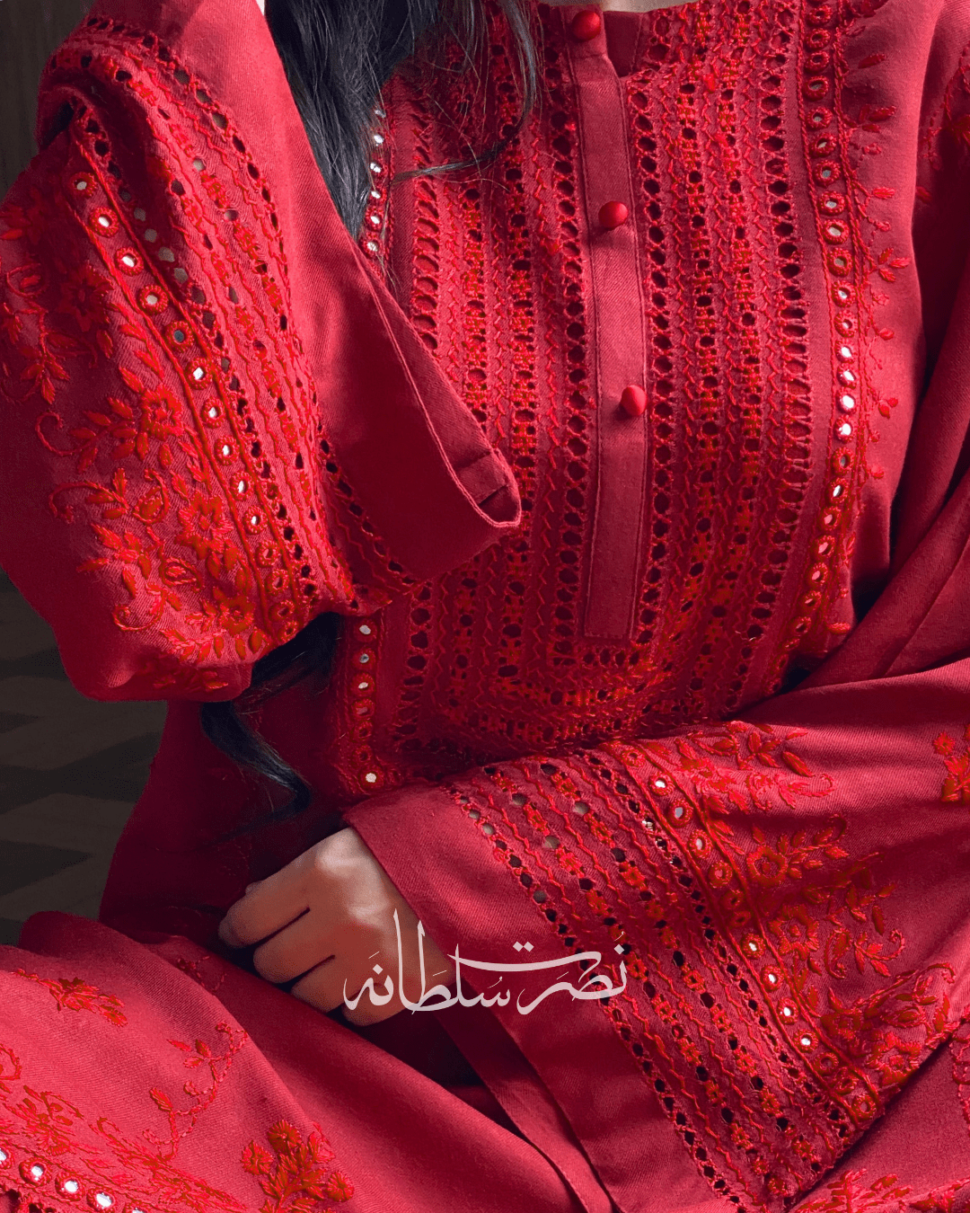 Wine Red - Hand-Embroidered, Tarkashi and Mirror Work Kurta