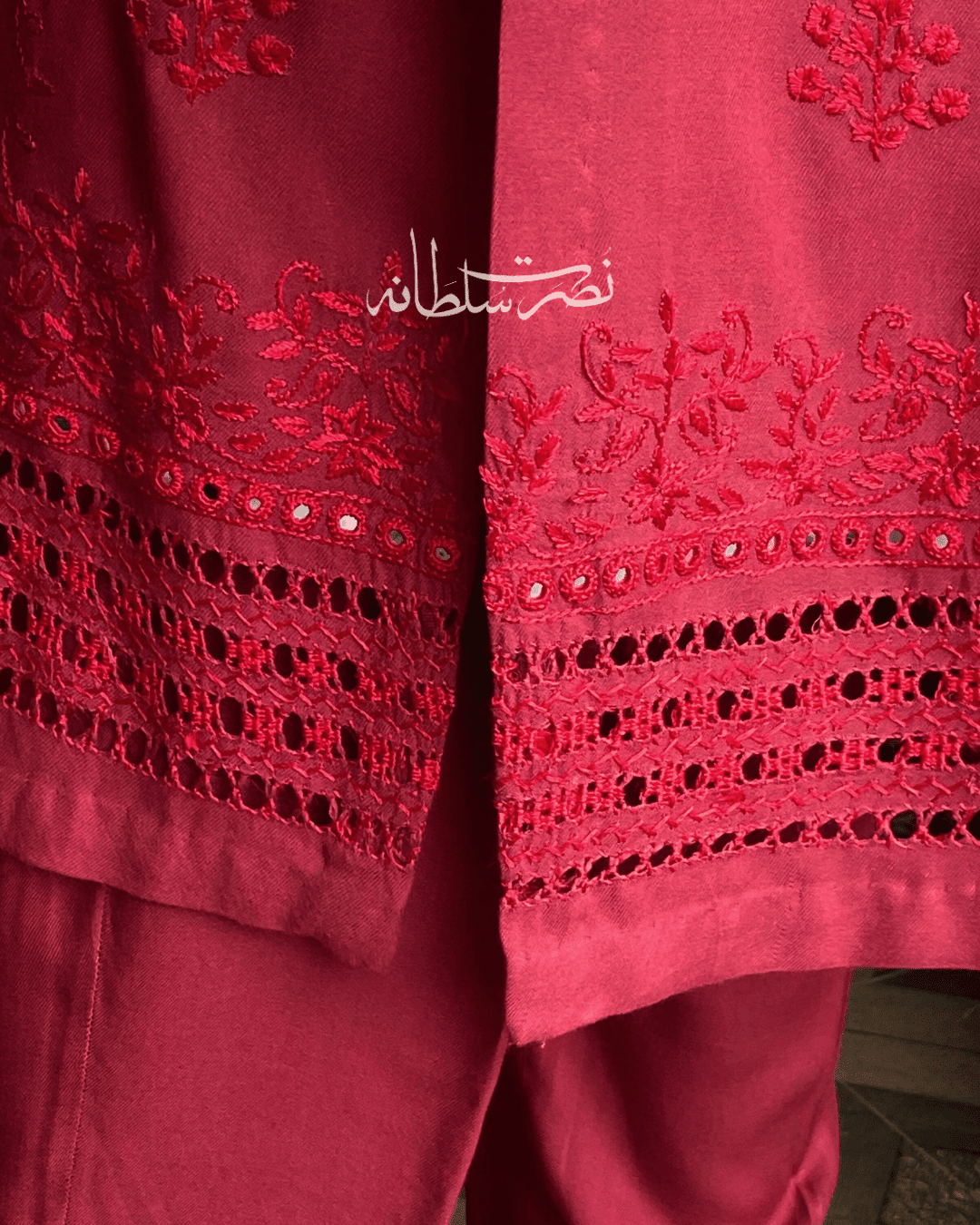 Wine Red - Hand-Embroidered, Tarkashi and Mirror Work Kurta