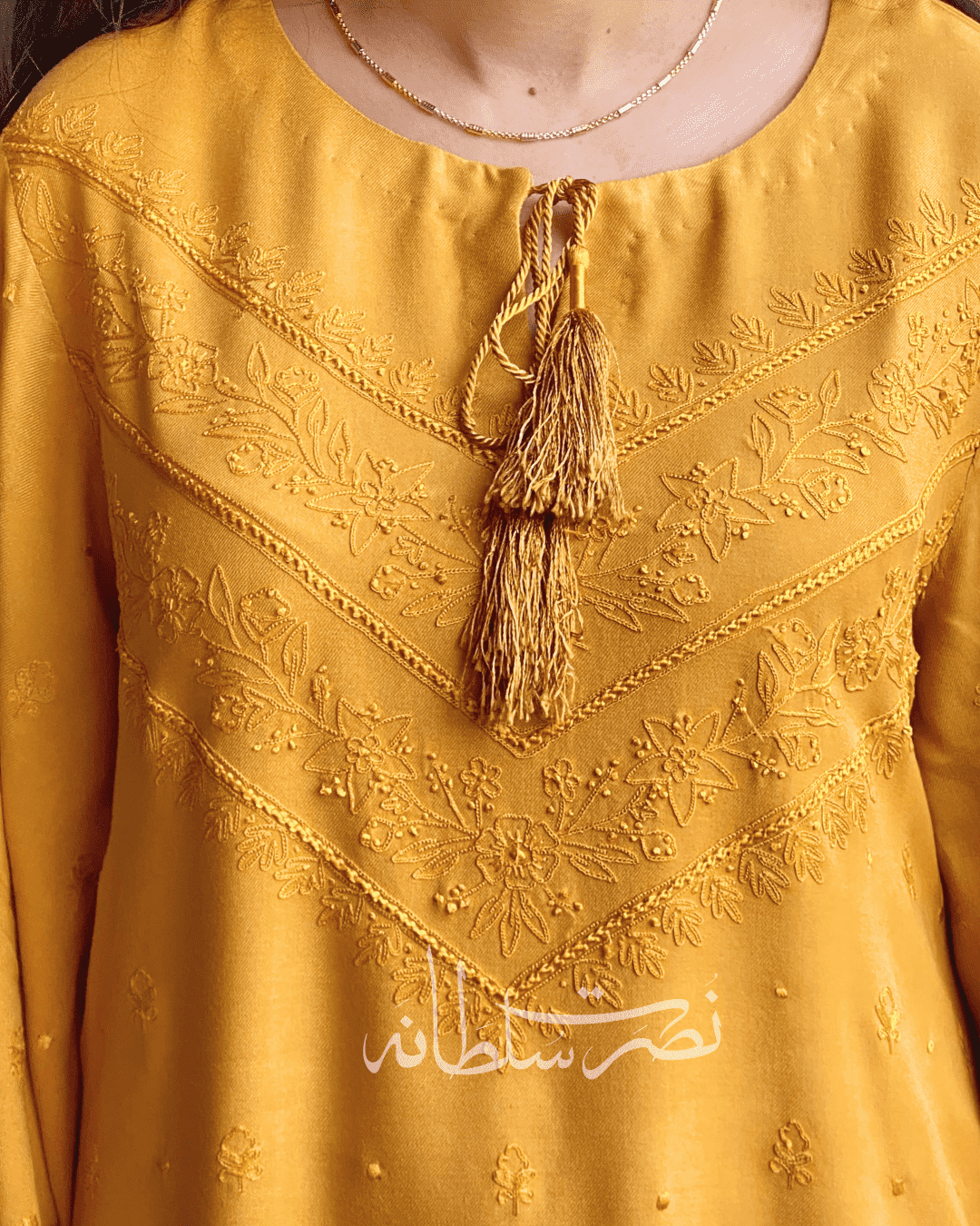 Hand Embroidered Aari Work Shirt - Pret - Mustard Shade