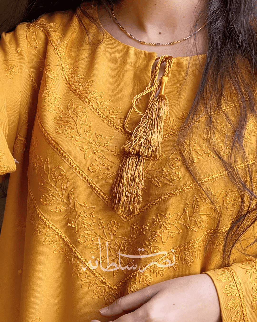 Hand Embroidered Aari Work Shirt - Pret - Mustard Shade