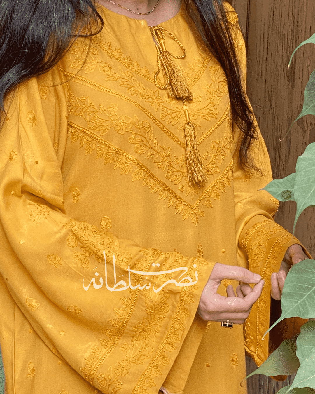 Hand Embroidered Aari Work Shirt - Pret - Mustard Shade