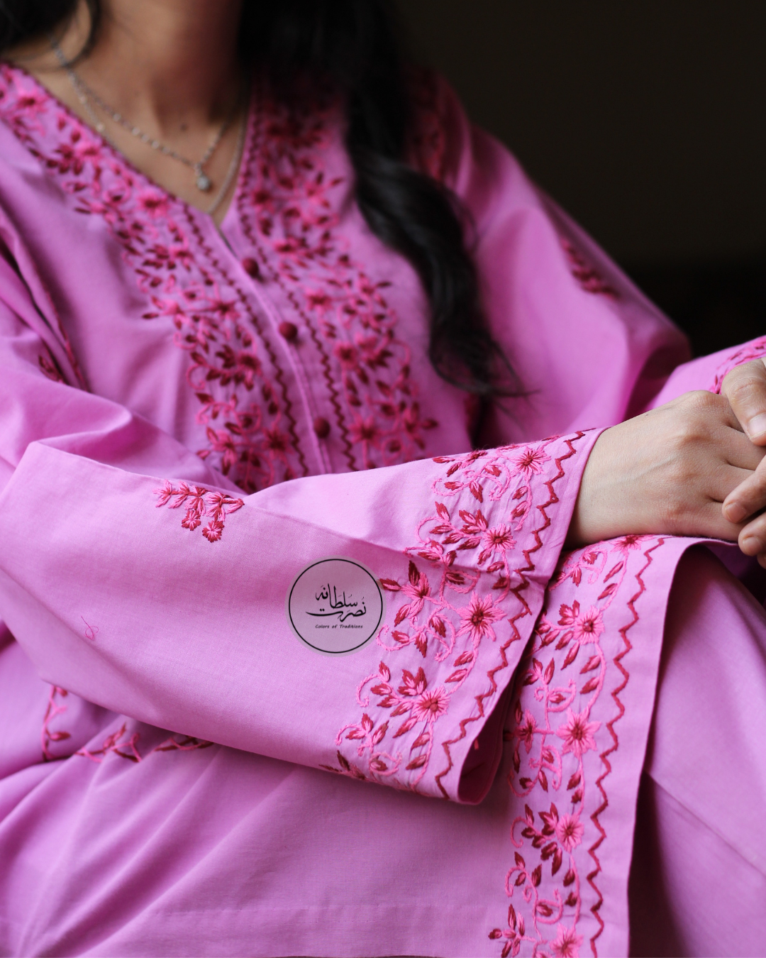 Hand Embroidered Lawn Kurta - Stitched - Beautiful Purple Shade