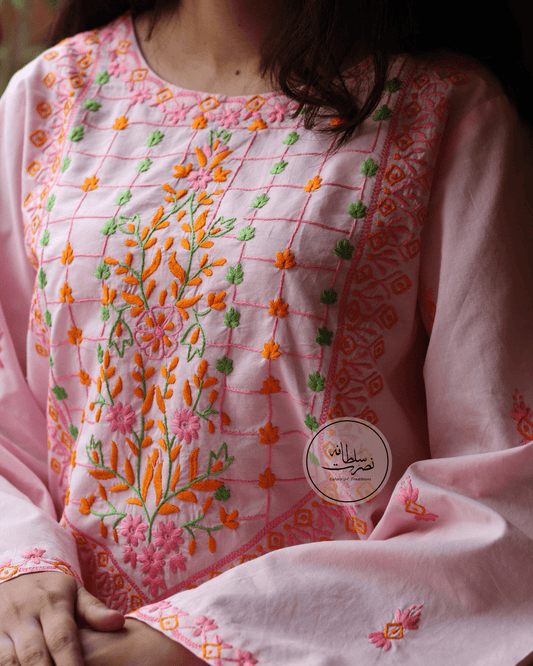 Fresh Pink Hand Embroidered Lawn Shirt - Pret