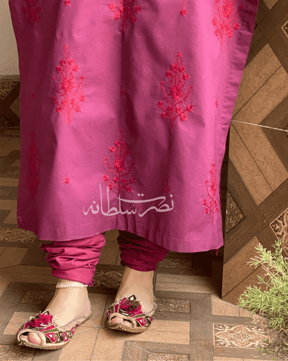 Royal Plum Purple Hand Embroidered Lawn Shirt - Pret