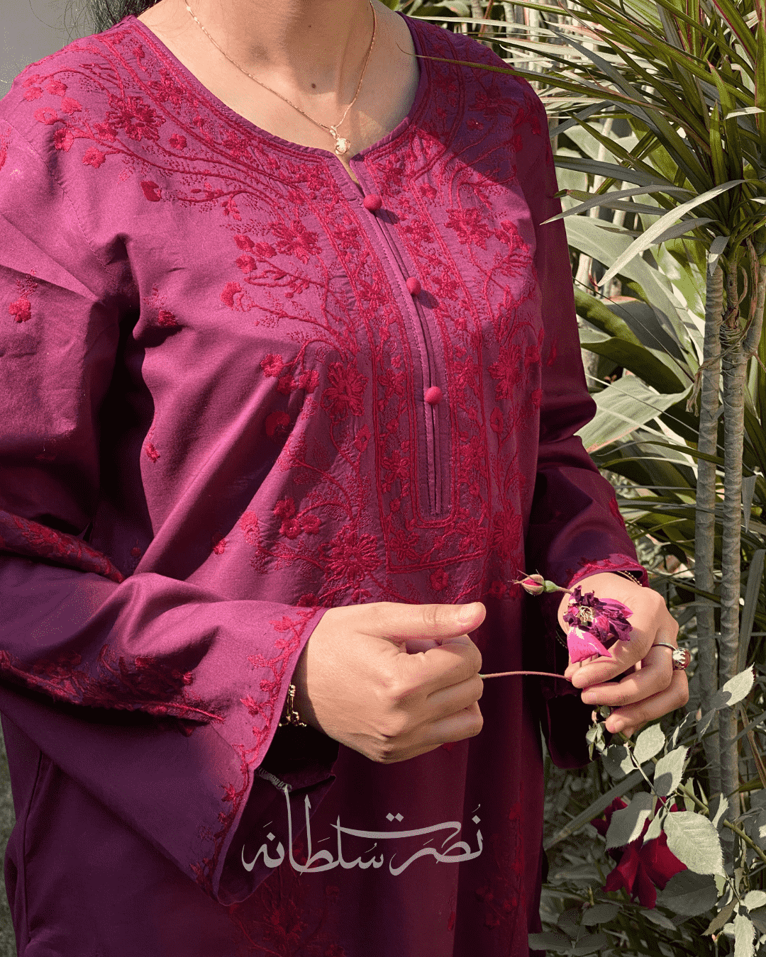 Royal Plum Purple Hand Embroidered Lawn Shirt - Pret