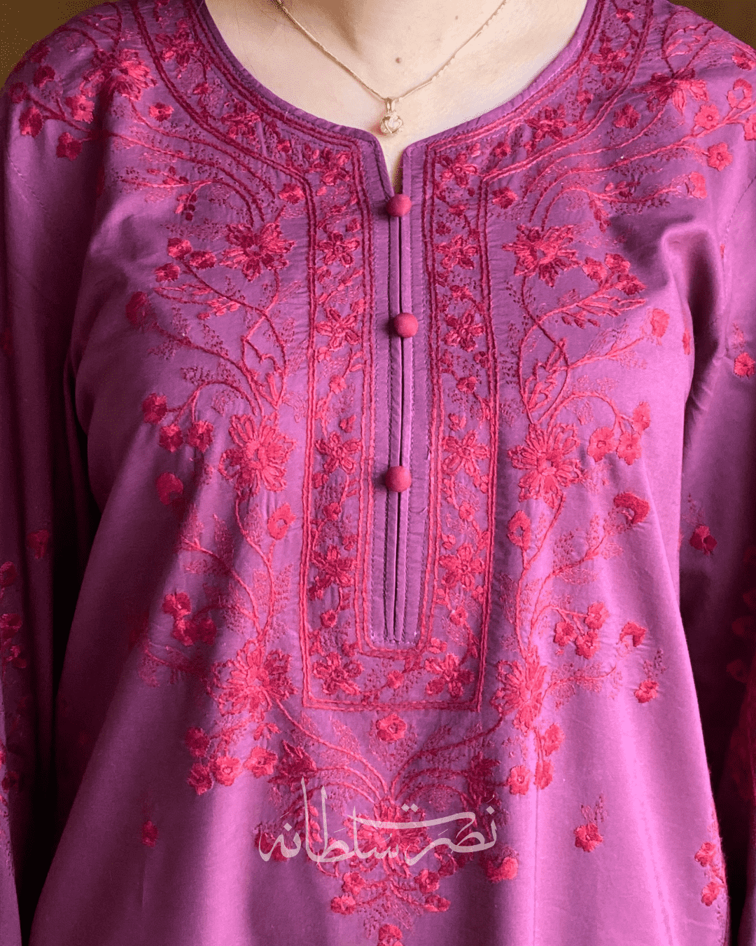 Royal Plum Purple Hand Embroidered Lawn Shirt - Pret