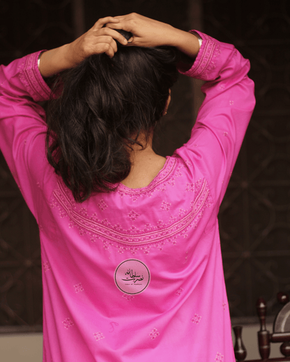 Hand Embroidered Pure Lawn Shirt - Fuchsia Shade - Pret