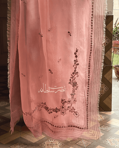 Dusty Peach Handcrafted Pure Organza Dupatta