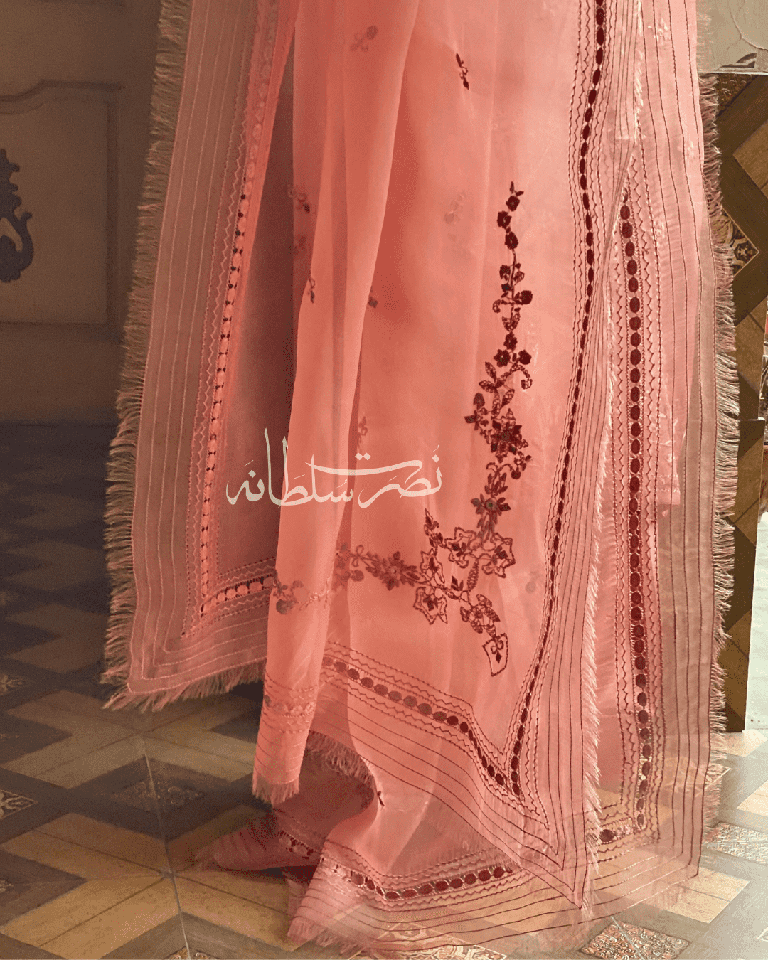 Dusty Peach Handcrafted Pure Organza Dupatta