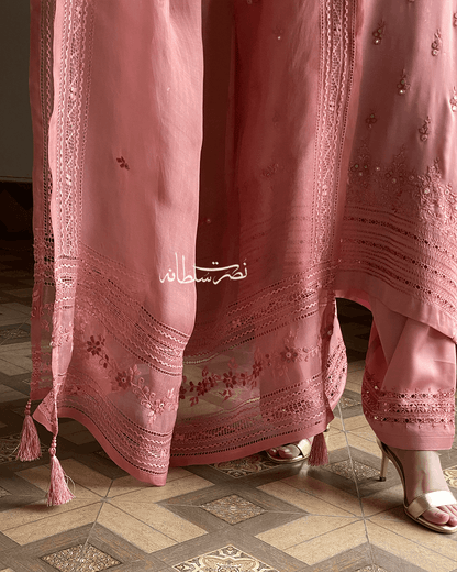 Pure China Silk - Hand Embroidery and Tarkashi Work - Two Piece - Dusty Peach