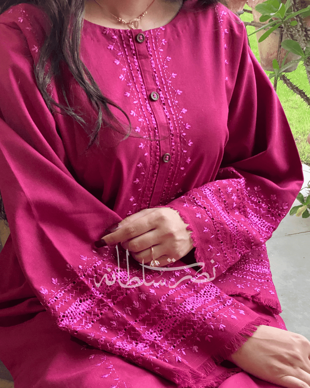 Handcrafted Tarkashi Kurta - Soft Irish Khaddar - Dark Berry Shade