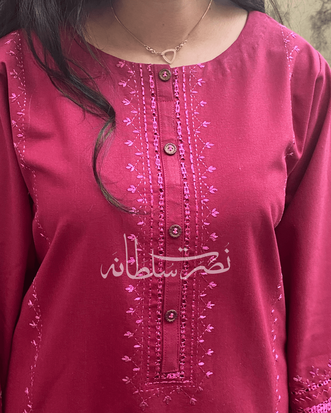 Handcrafted Tarkashi Kurta - Soft Irish Khaddar - Dark Berry Shade