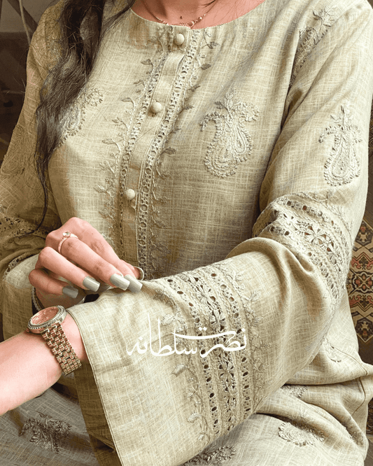 Jahan - Tarkashi and Hand Embroidered Kurta - Irish Linen