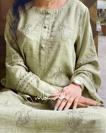 Jahan - Tarkashi and Hand Embroidered Kurta - Irish Linen