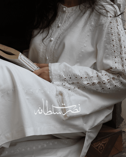 Classic White Hand Embroidered Tarkashi Kurta - Soft Irish Khaddar - Pret