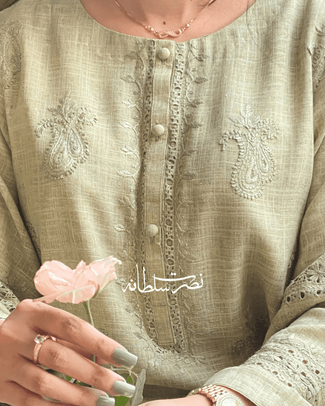 Jahan - Tarkashi and Hand Embroidered Kurta - Irish Linen