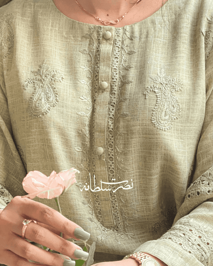Jahan - Tarkashi and Hand Embroidered Kurta - Irish Linen