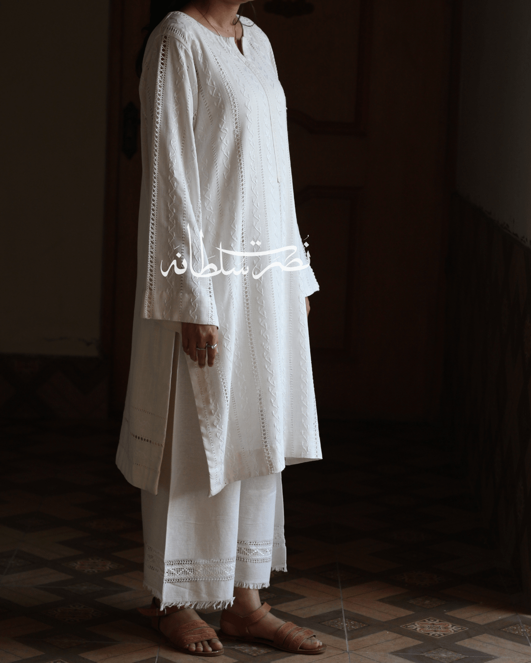 Pearl White Handcrafted Tarkashi Shirt - Irish Linen - Pret