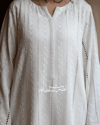 Pearl White Handcrafted Tarkashi Shirt - Irish Linen - Pret