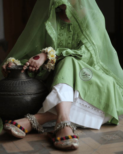 Handcrafted Tarkashi, Tukri and Mirror work Shirt - Pret - Pistachio Green