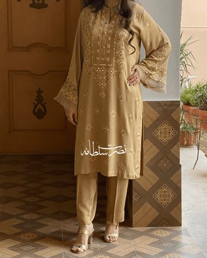 Golden Beige Marina with Hand Embroidery, Tarkashi & Mirror Work