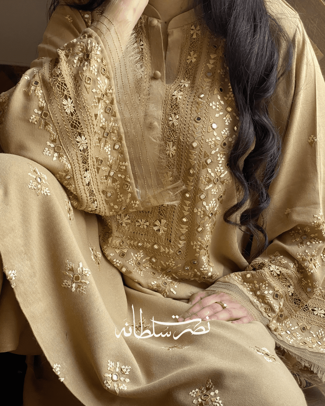 Golden Beige Marina with Hand Embroidery, Tarkashi & Mirror Work