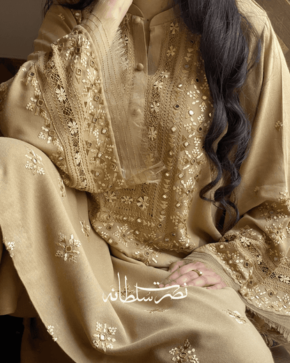 Golden Beige Marina with Hand Embroidery, Tarkashi & Mirror Work