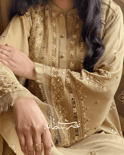 Golden Beige Marina with Hand Embroidery, Tarkashi & Mirror Work