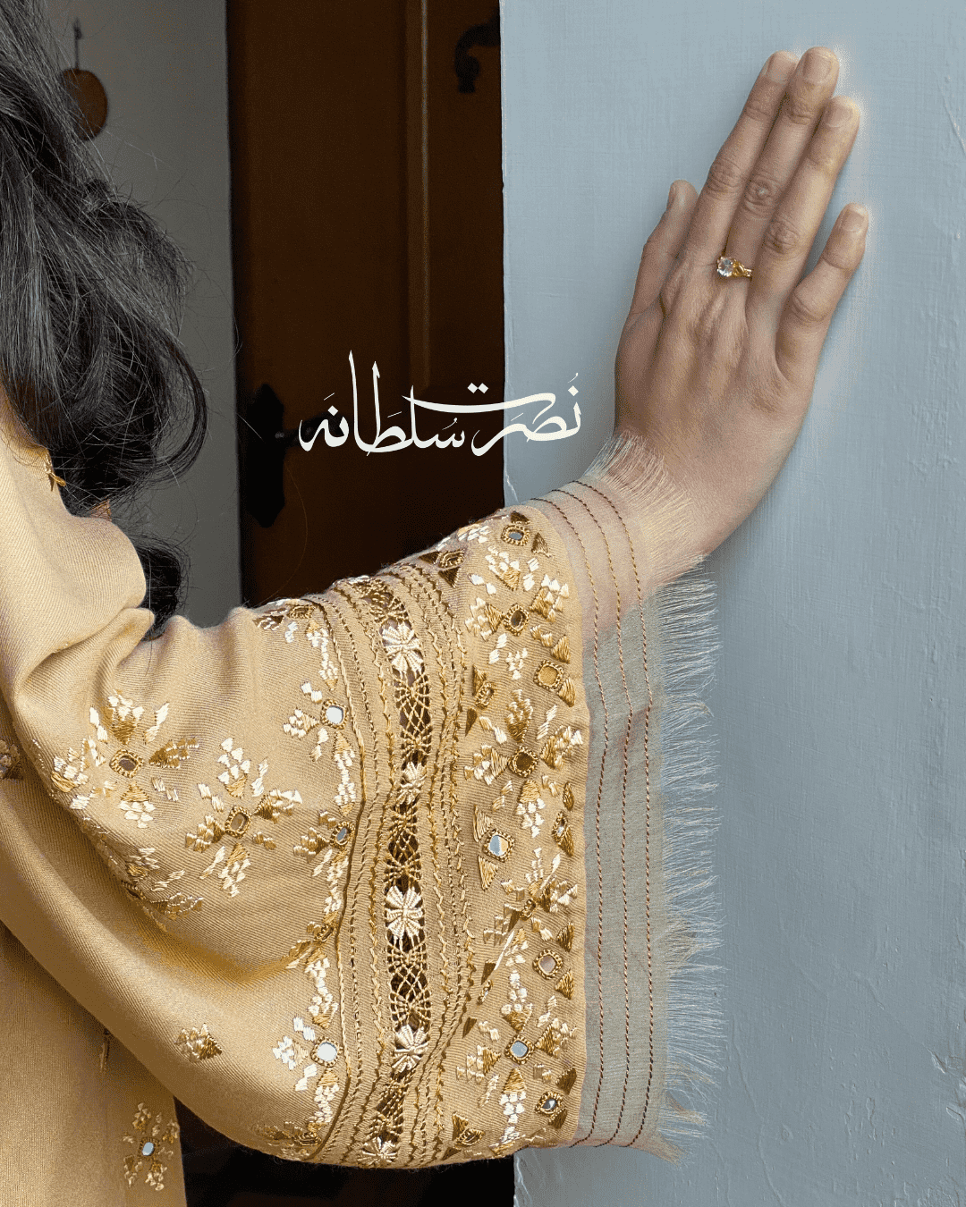 Golden Beige Marina with Hand Embroidery, Tarkashi & Mirror Work