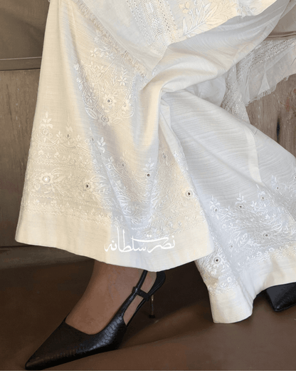 Pearl White Hand Embroidered Mirror Work Wide Trouser