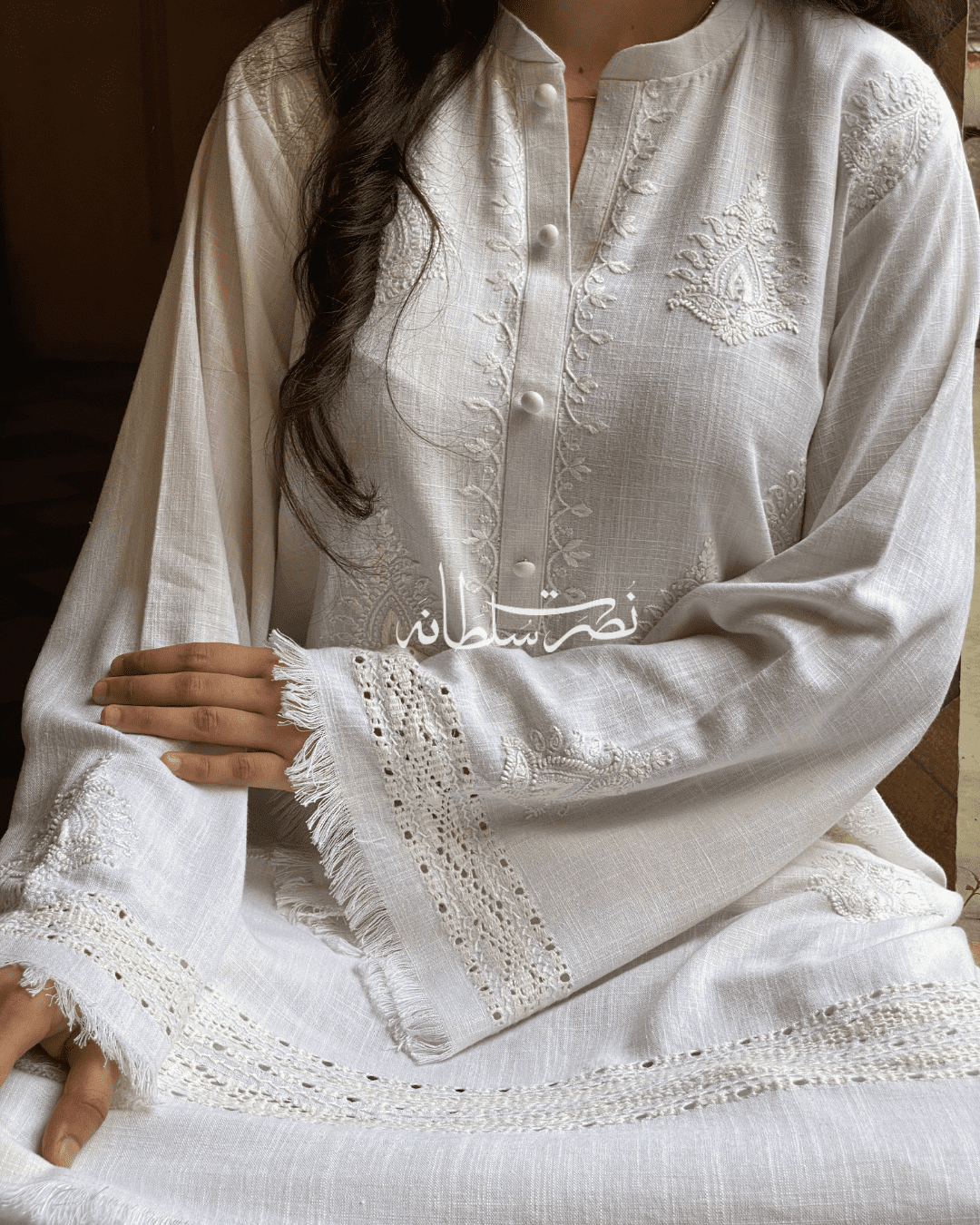 NOOR - Tarkashi and Hand Embroidered Irish Linen Kurta