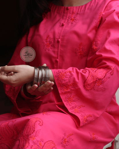 Pure Lawn Hand Embroidered Shirt - Pret - Reddish Pink Shade