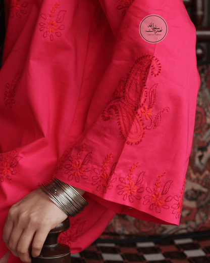 Pure Lawn Hand Embroidered Shirt - Pret - Reddish Pink Shade