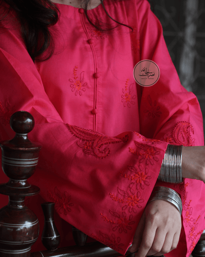 Pure Lawn Hand Embroidered Shirt - Pret - Reddish Pink Shade