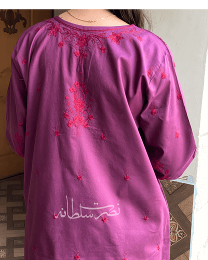 Royal Plum Purple Hand Embroidered Lawn Shirt - Pret