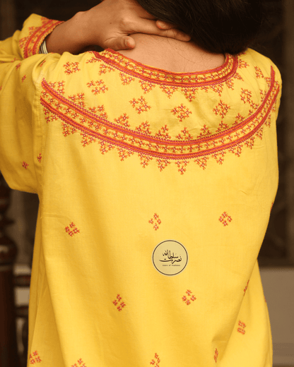 Hand Embroidered Pure Lawn Shirt - Blazing Yellow - Pret