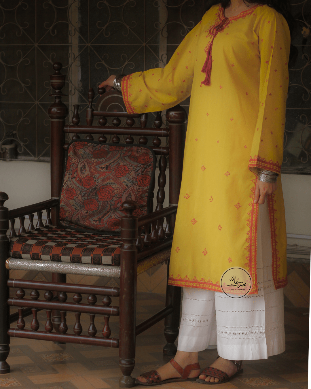 Hand Embroidered Pure Lawn Shirt - Blazing Yellow - Pret