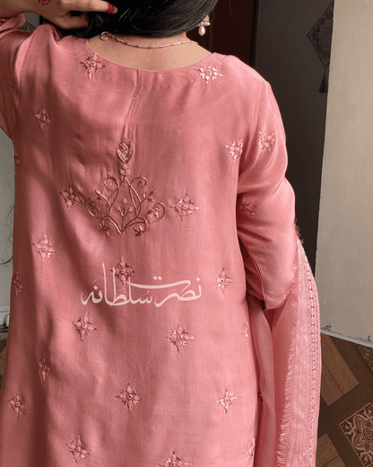 Premium Silk Hand Embroidered Dusty Peach Two piece - Pret