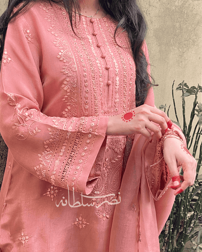 Premium Silk Hand Embroidered Dusty Peach Two piece - Pret