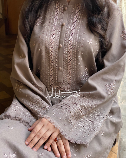 Traditional Hand Embroidery & Tarkashi work Shirt - Coffee Shade