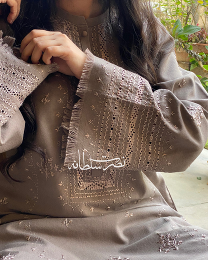 Traditional Hand Embroidery & Tarkashi work Shirt - Coffee Shade